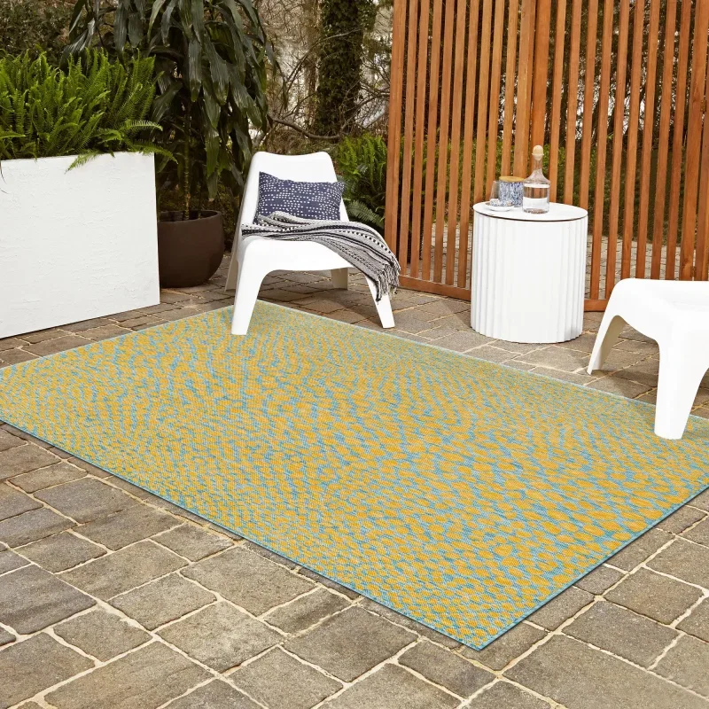 exterior hamptons piel de leopardo en amarillo y aqua