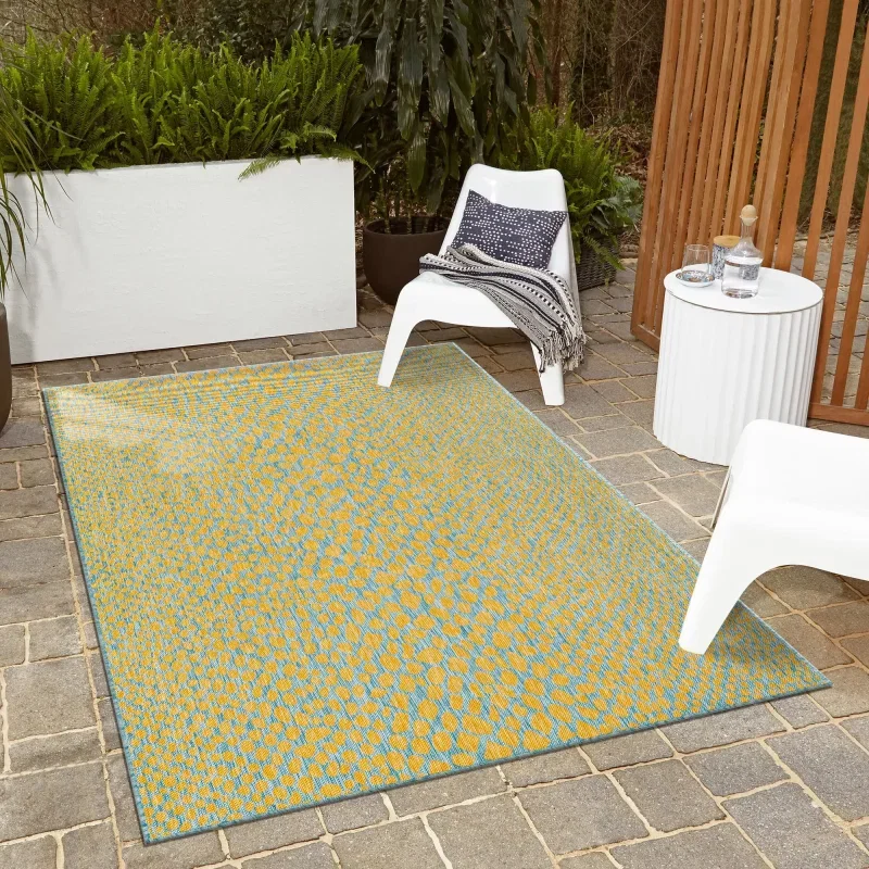 exterior hamptons piel de leopardo en amarillo y aqua