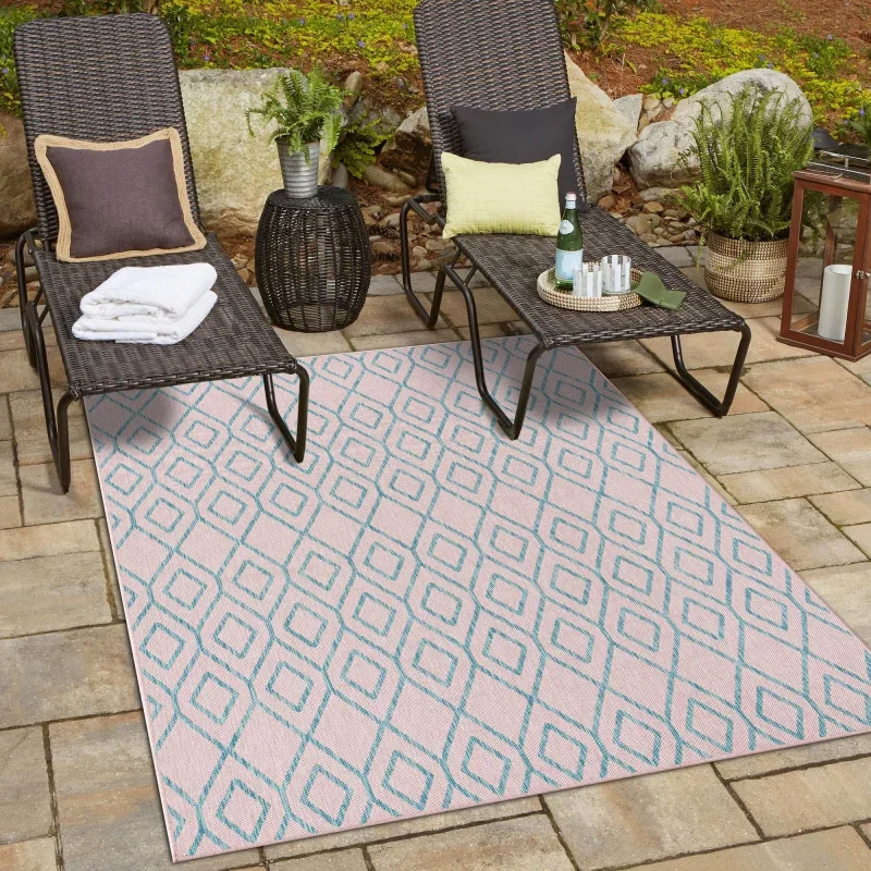 exterior hamptons rombos en rosa y aqua