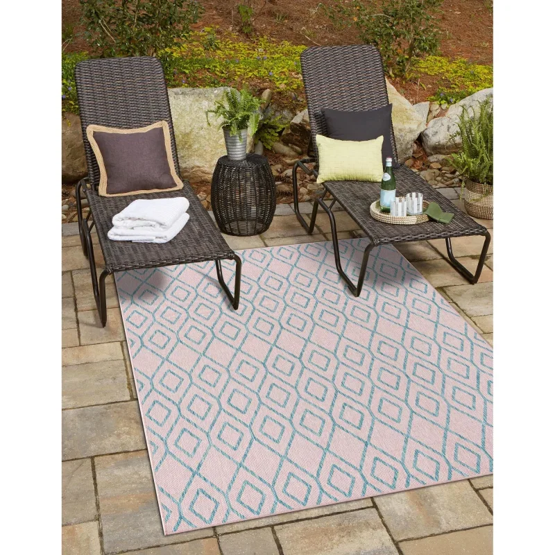 exterior hamptons rombos en rosa y aqua