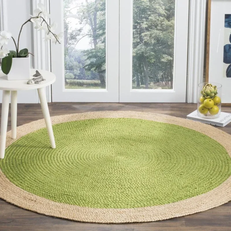 Tapete Fibra Natural Bohemio en Verde con Natural