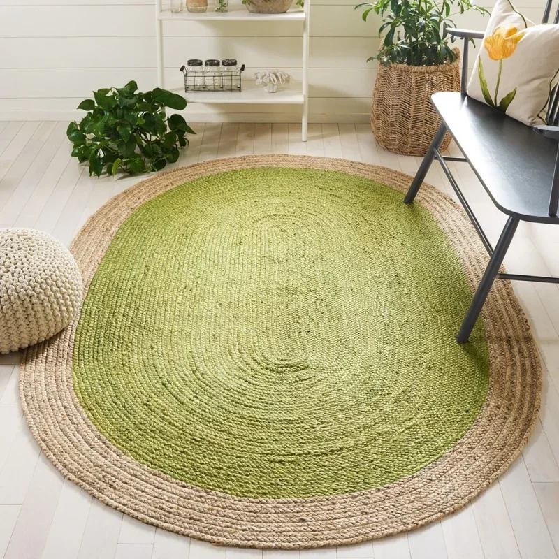Tapete Fibra Natural Bohemio en Verde con Natural