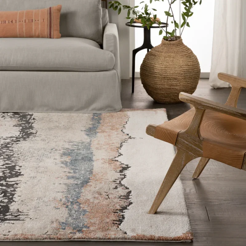 Tapete Fortuna Motivo Natural Tallado en Beige y Azul