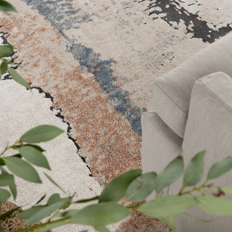 Tapete Fortuna Motivo Natural Tallado en Beige y Azul