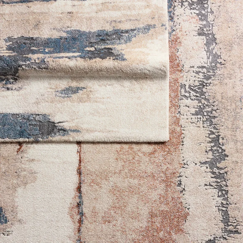 Tapete Fortuna Motivo Natural Tallado en Beige y Azul
