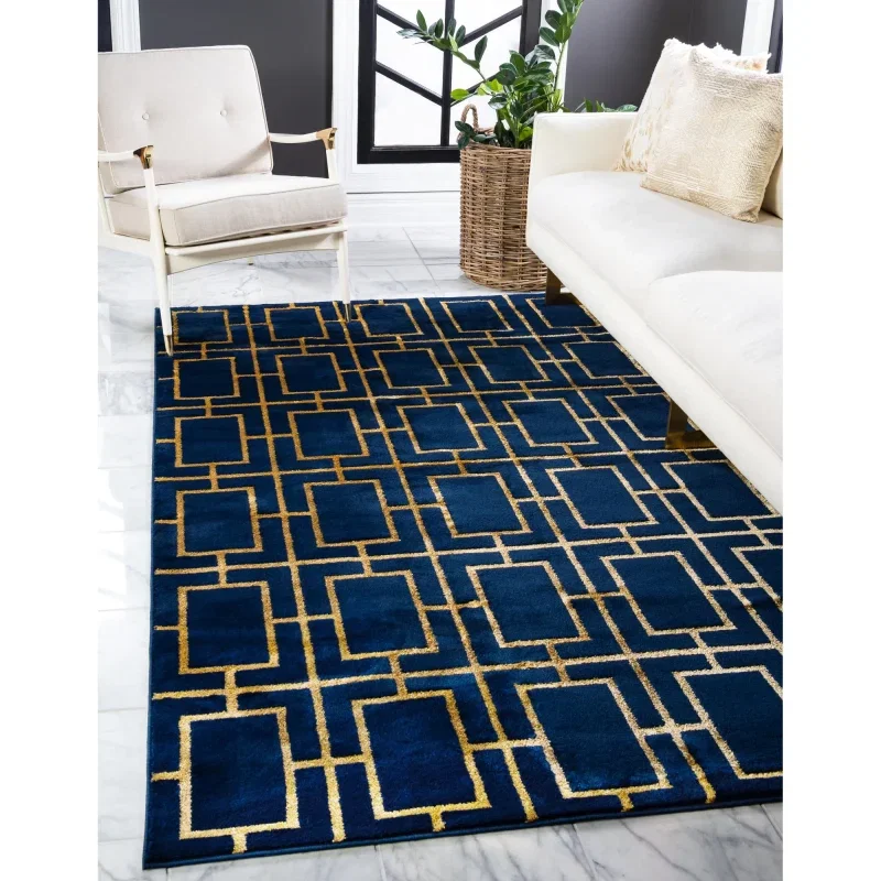 Tapete Glamour Cuadrícula Azul y Oro