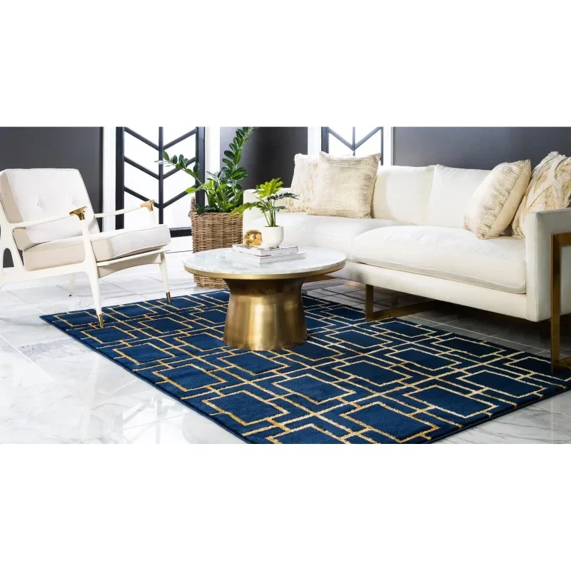 Tapete Glamour Cuadrícula Azul y Oro
