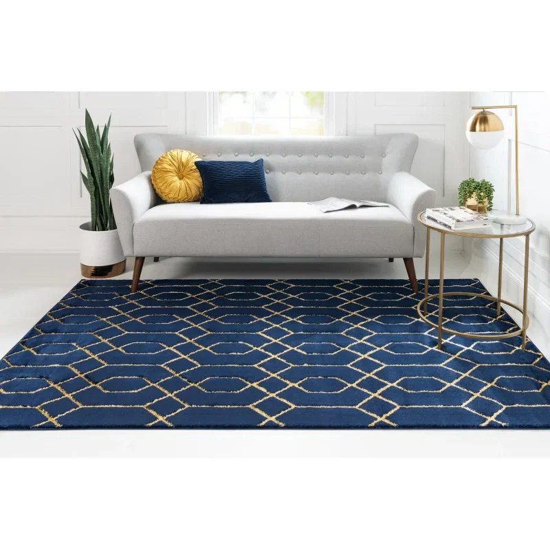 Tapete Glamour Enrejado Azul y Oro