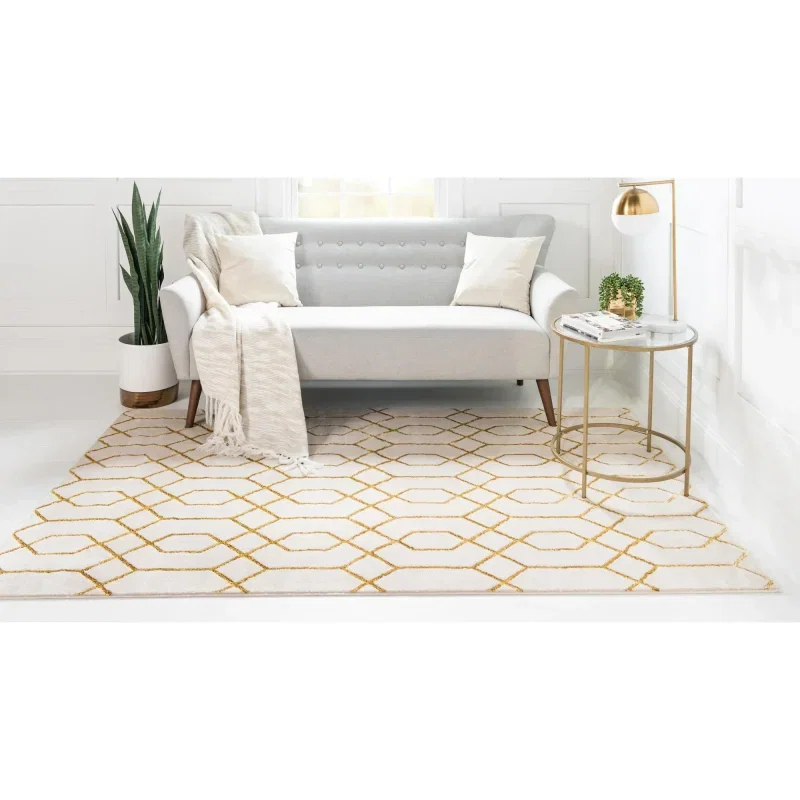 Tapete Glamour Enrejado Blanco y Oro