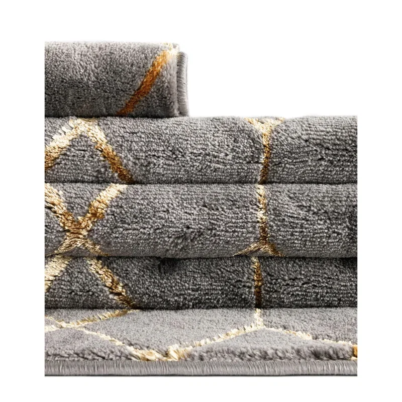 Tapete Glamour Enrejado Gris y Oro