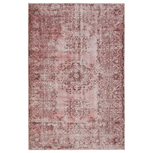 Tapete Hacienda Medallón Floral Romántico en Rosa y Rojo