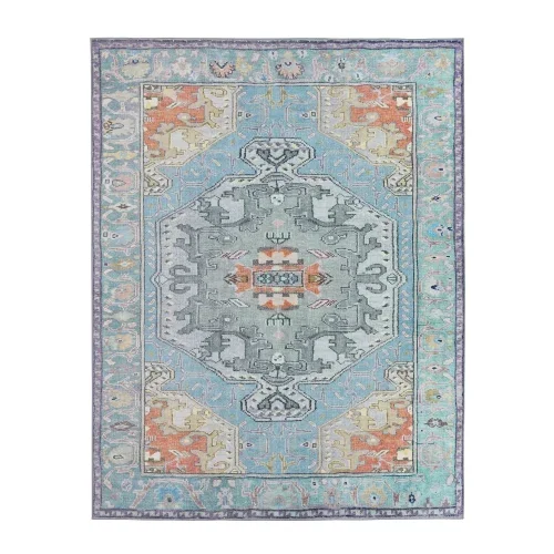Tapete Hacienda Medallón Vintage en Azul y Gris