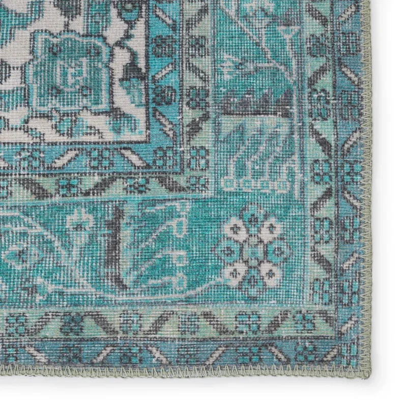 Tapete Hacienda Medallón Vintage en Azul y Verde