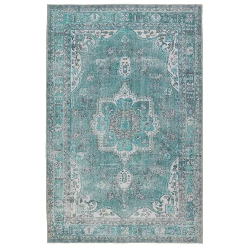 Tapete Hacienda Medallón Vintage en Azul y Verde