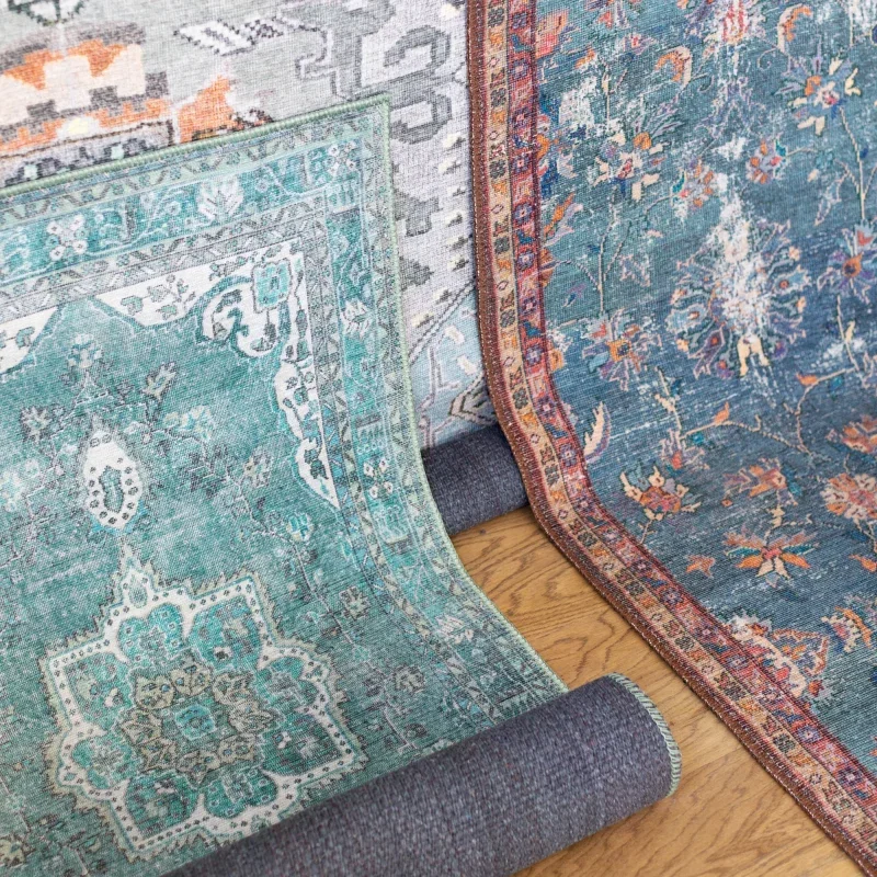 Tapete Hacienda Medallón Vintage en Azul y Verde