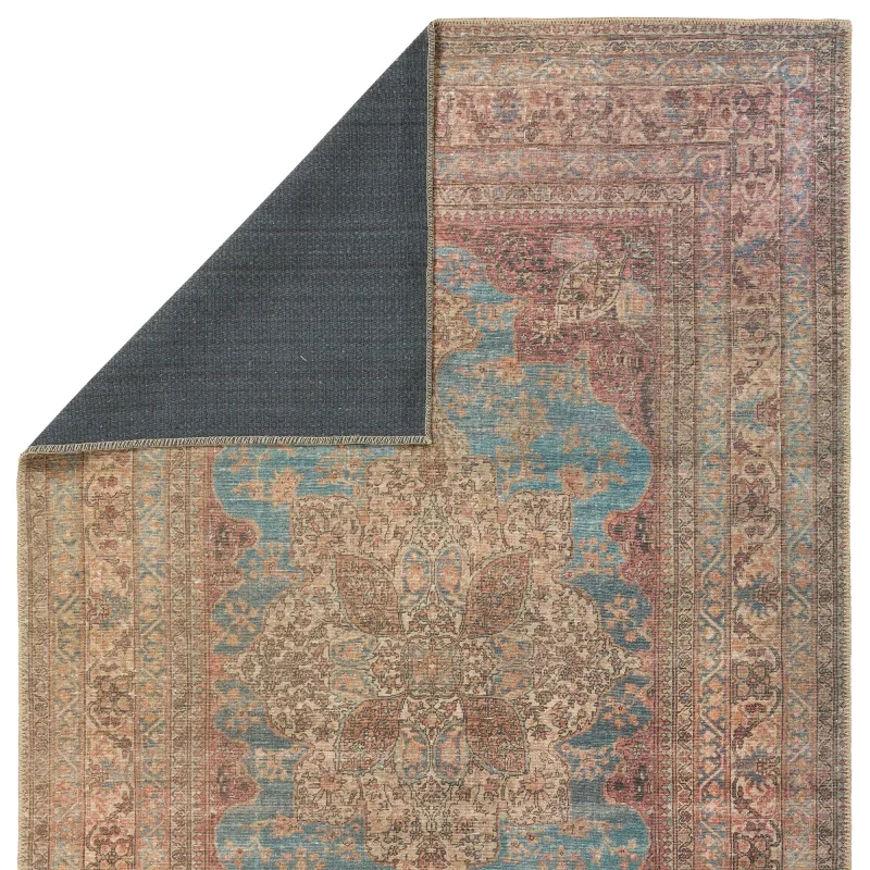 Tapete Hacienda Medallón Vintage en Rojo y Azul