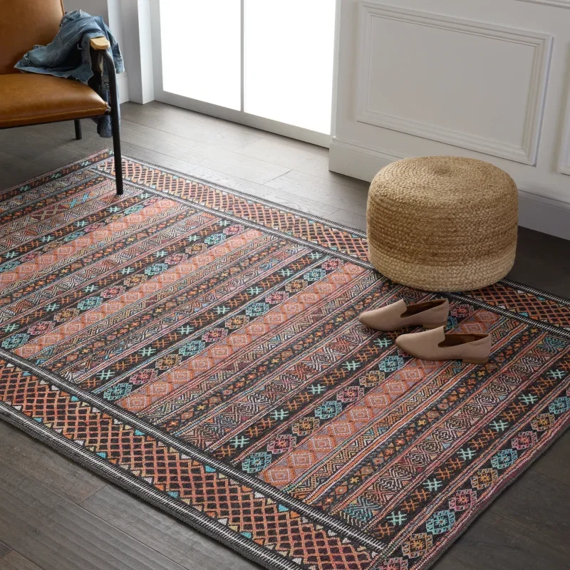 Tapete Hacienda Rayas Tribales Ikat en Naranja