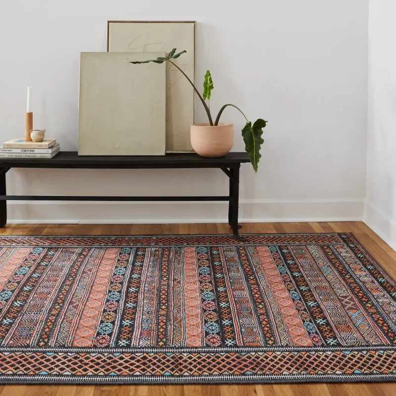 Tapete Hacienda Rayas Tribales Ikat en Naranja