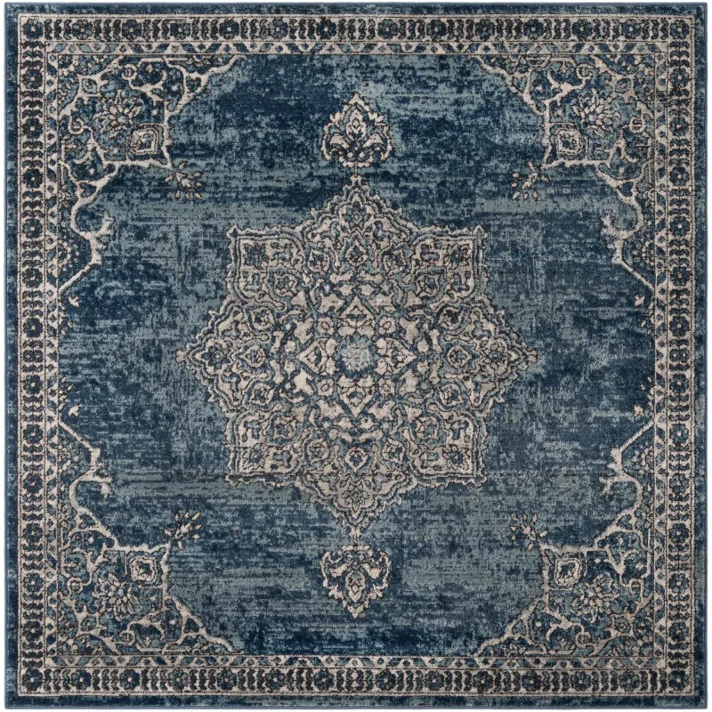 heroina medallon floral en azul