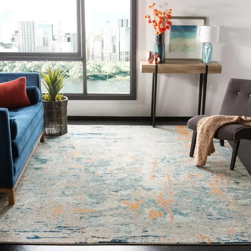 Tapete James de Curvas en Azul con Beige