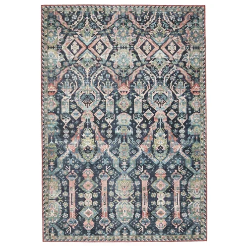 Tapete Kiara Enrejado Tribal Vintage en Azul y Naranja