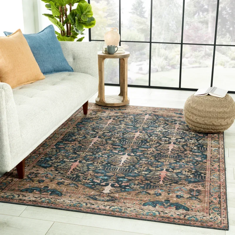 Tapete Kiara Medallón Floral Vintage en Azul