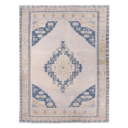 Tapete Lumina Medallón Vintage en Beige y Azul