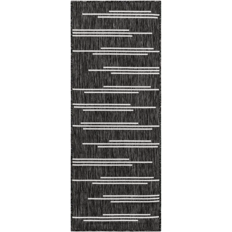 Tapete Moderno Exterior Negro y Blanco de Rayas Grupales