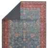 Tapete Hacienda Floral Persa Desgastado en Azul y Rojo