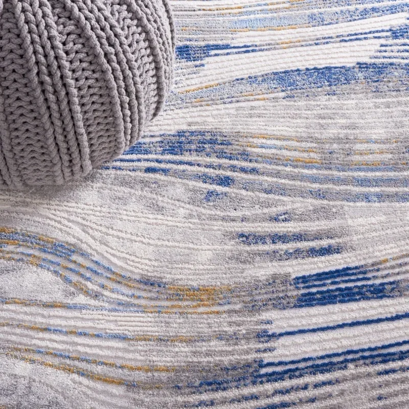 Tapete Palmar de Ondas Fluidas en Beige con Azul