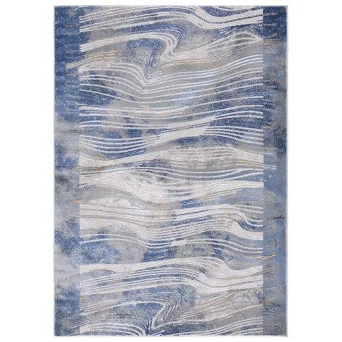 Tapete Palmar de Ondas Fluidas en Beige con Azul