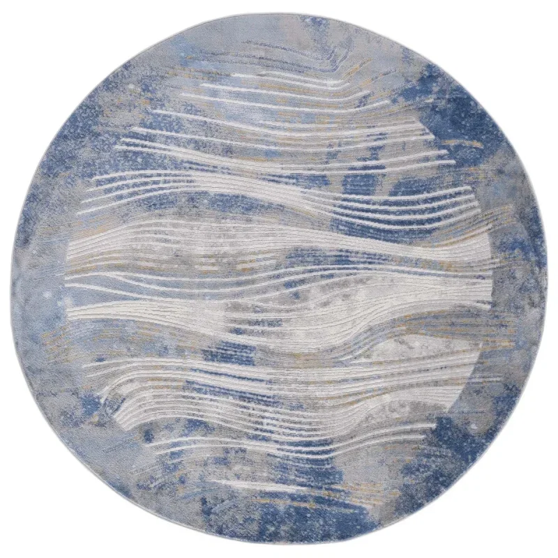 Tapete Palmar de Ondas Fluidas en Beige con Azul