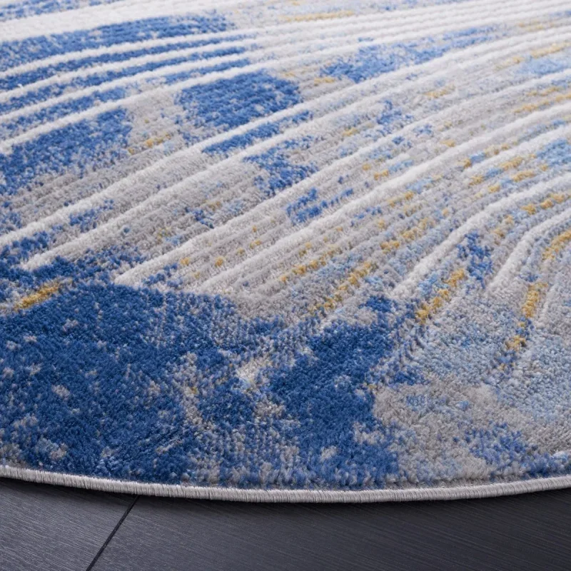 Tapete Palmar de Ondas Fluidas en Beige con Azul