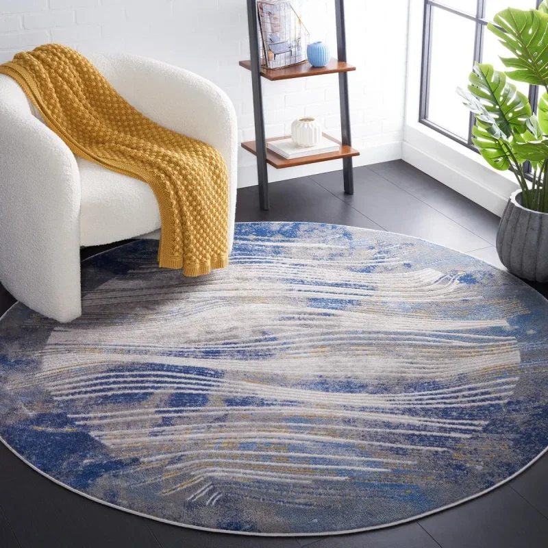 Tapete Palmar de Ondas Fluidas en Beige con Azul