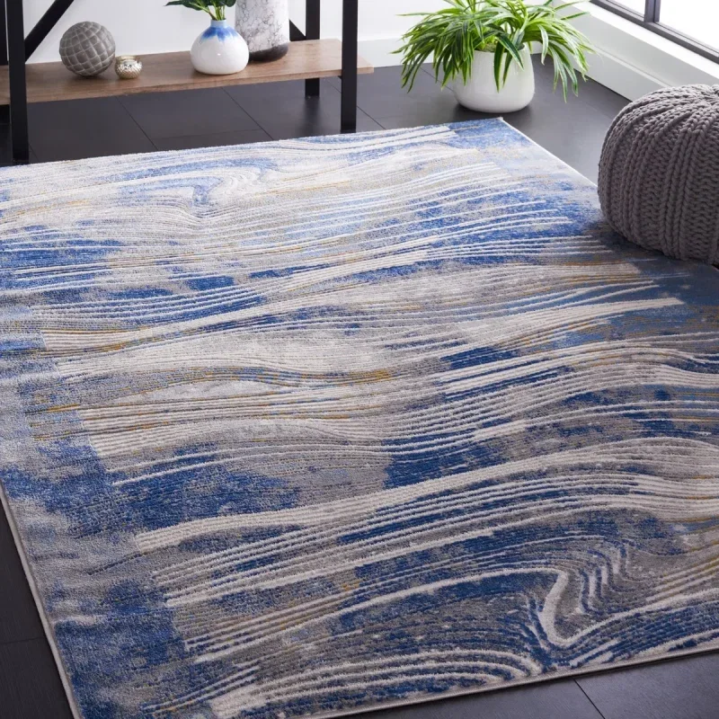 Tapete Palmar de Ondas Fluidas en Beige con Azul
