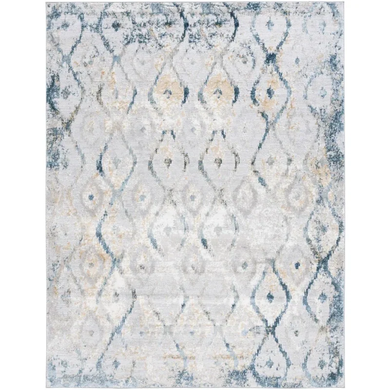 Tapete Prado Geométrico en Gris con Azul y Dorado