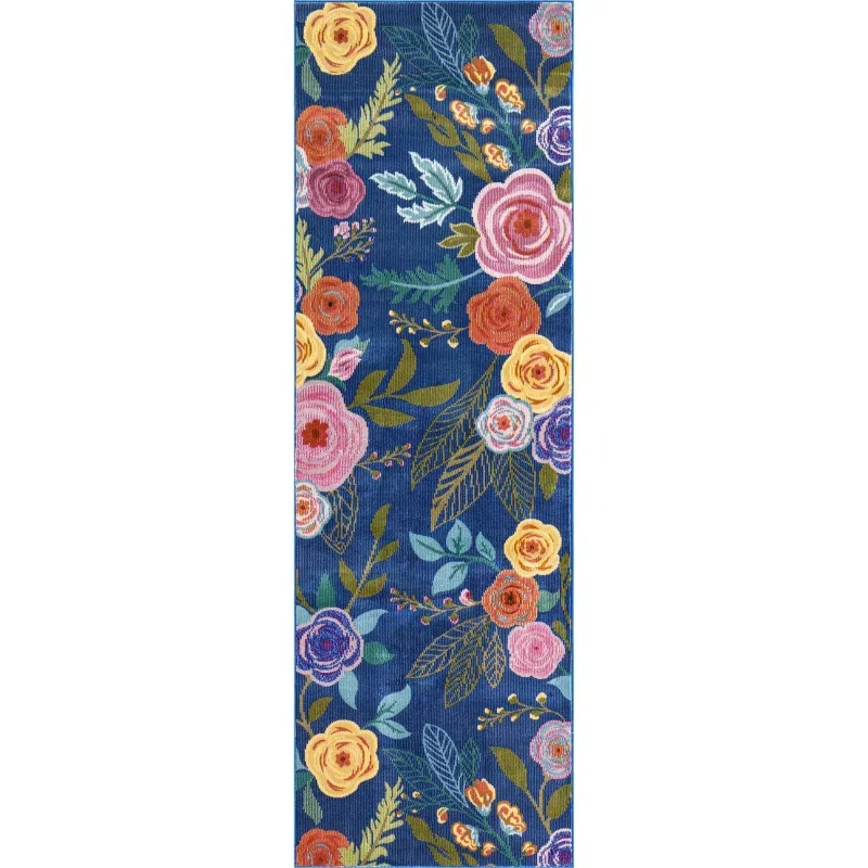 Tapete Primavera Rosas Jardín en Azul, versión corredor