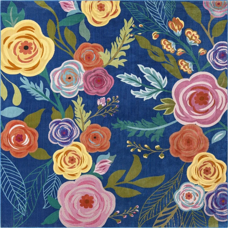 Tapete Primavera Rosas Jardín en Azul, versión cuadrada