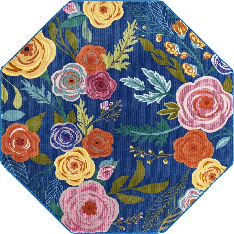 Tapete Primavera Rosas Jardín en Azul, detalle 14