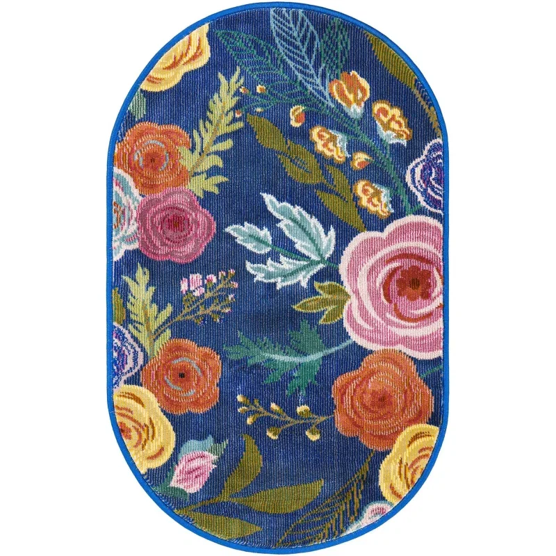 Tapete Primavera Rosas Jardín en Azul, detalle 15