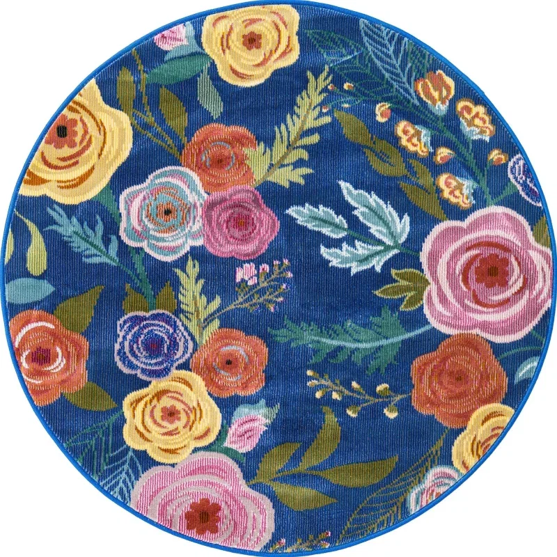 Tapete Primavera Rosas Jardín en Azul, versión redonda