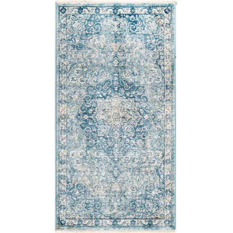 Tapete Providencia Medallón Floral Azul Marino