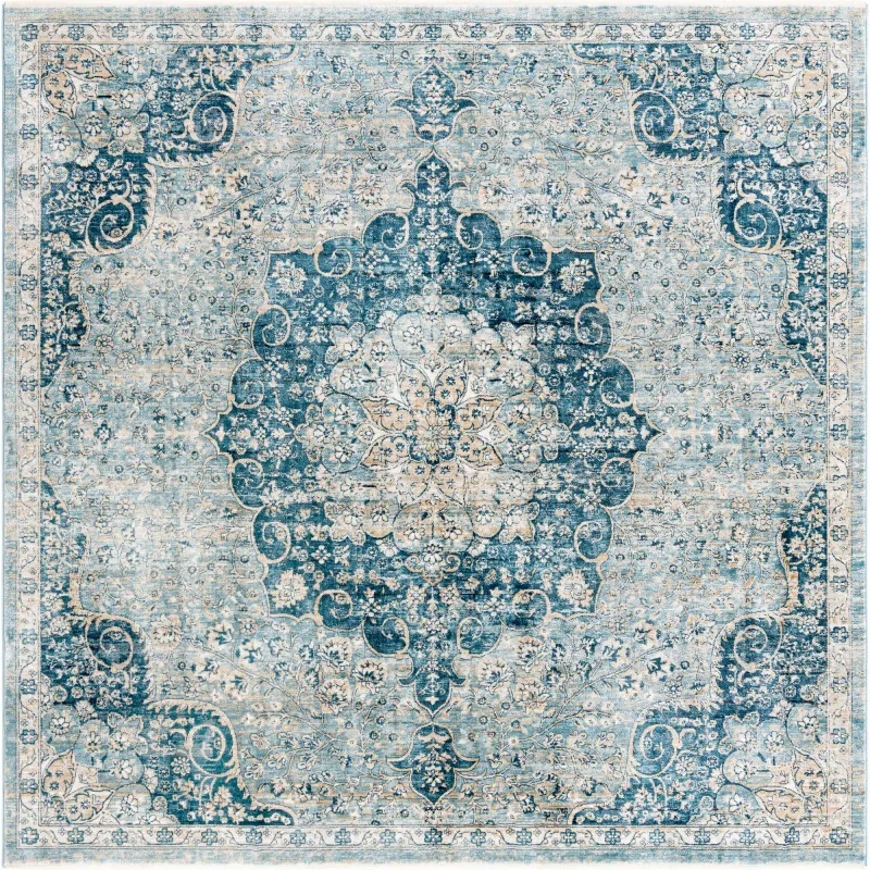 Tapete Providencia Medallón Floral Azul Marino