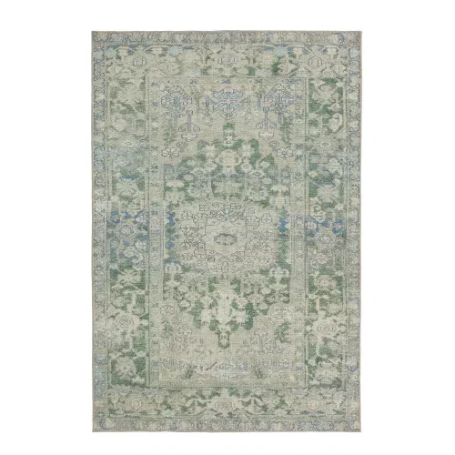 Tapete Relaciones Medallón Vintage Desgastado en Verde y Beige