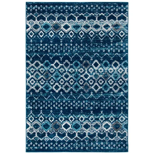 Tapete Roterdam Franjas de Rombos en Azul Marino y Beige