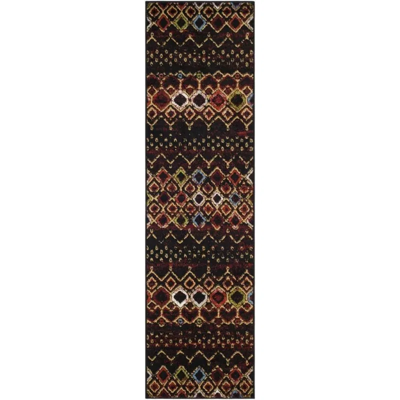 Tapete Roterdam Franjas de Rombos en Negro Multicolor