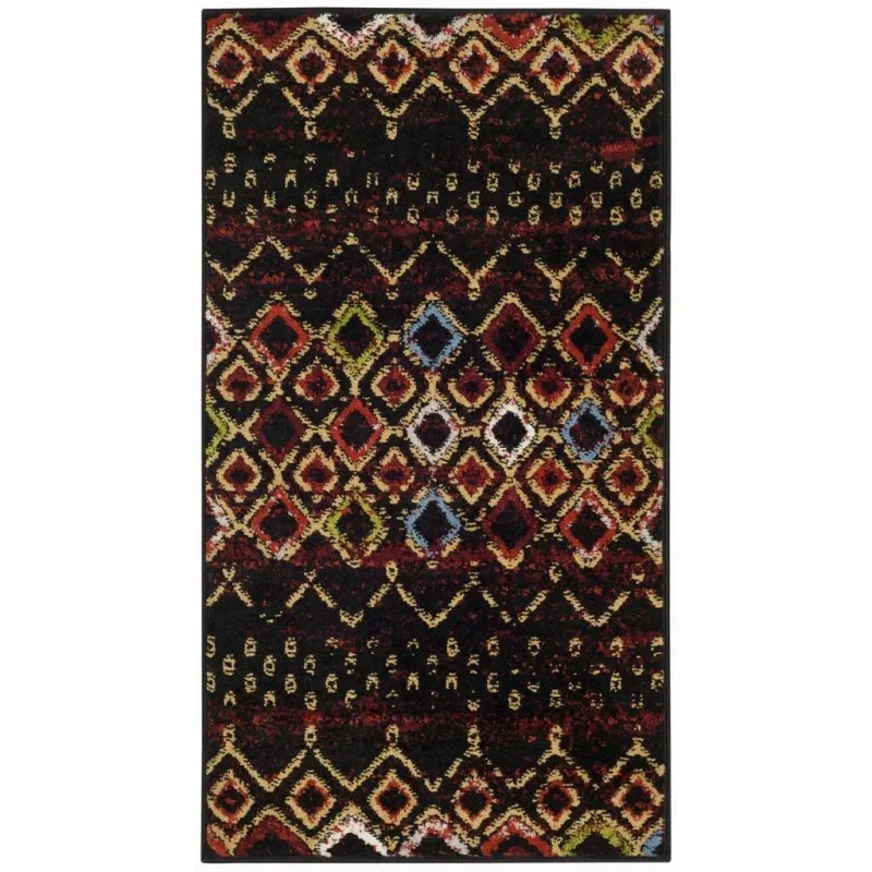 Tapete Roterdam Franjas de Rombos en Negro Multicolor