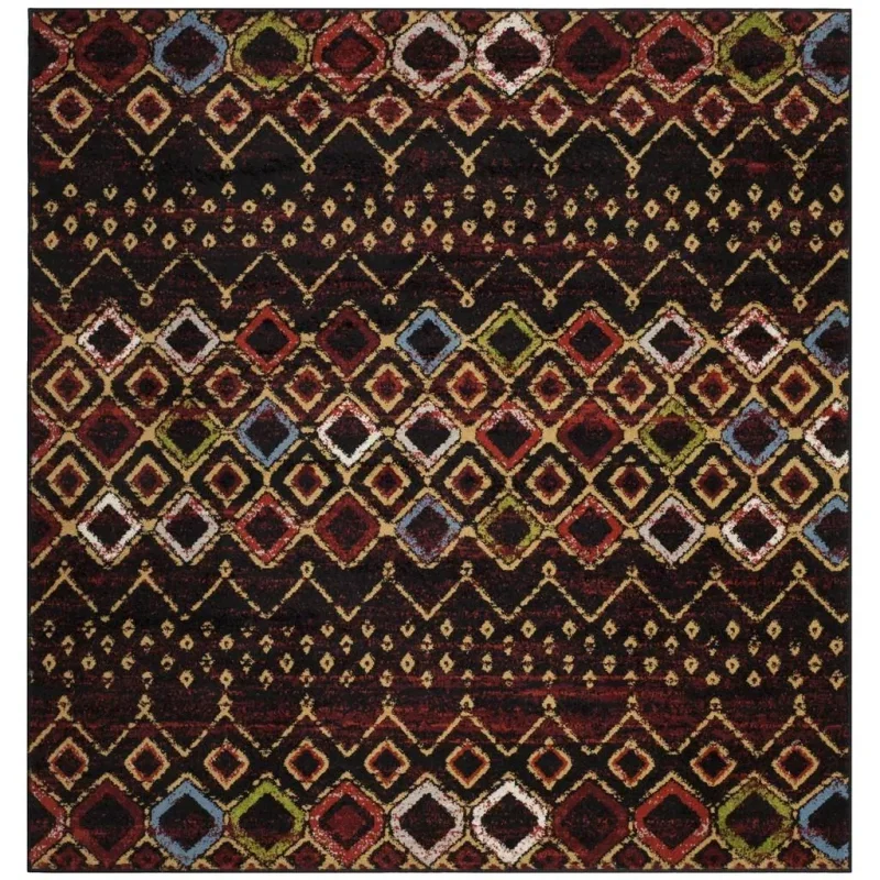 Tapete Roterdam Franjas de Rombos en Negro Multicolor