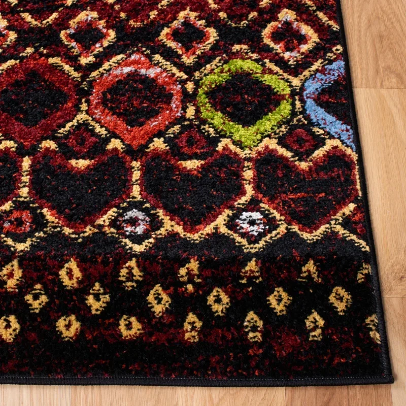 Tapete Roterdam Franjas de Rombos en Negro Multicolor
