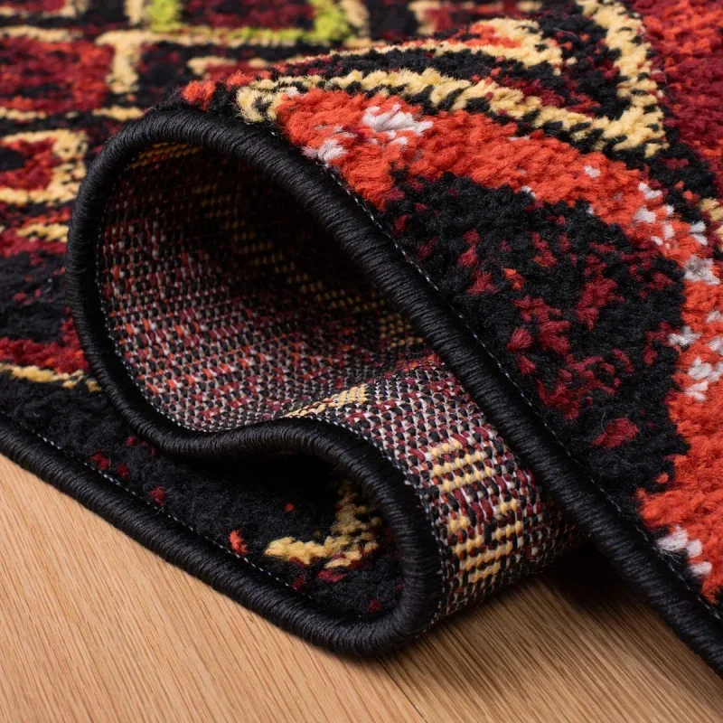 Tapete Roterdam Franjas de Rombos en Negro Multicolor